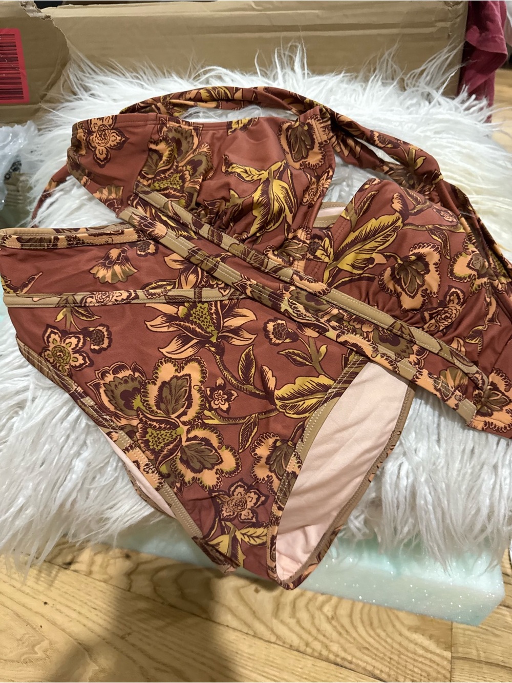 Floral Print Two-Piece Bikini - Rust & Mustard